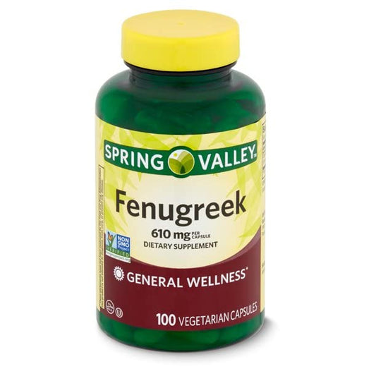 Toeah Spring Valley fenugreek capsules closeup, vegetarian format for convenient daily use.