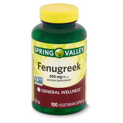 Toeah Spring Valley fenugreek capsules closeup, vegetarian format for convenient daily use.