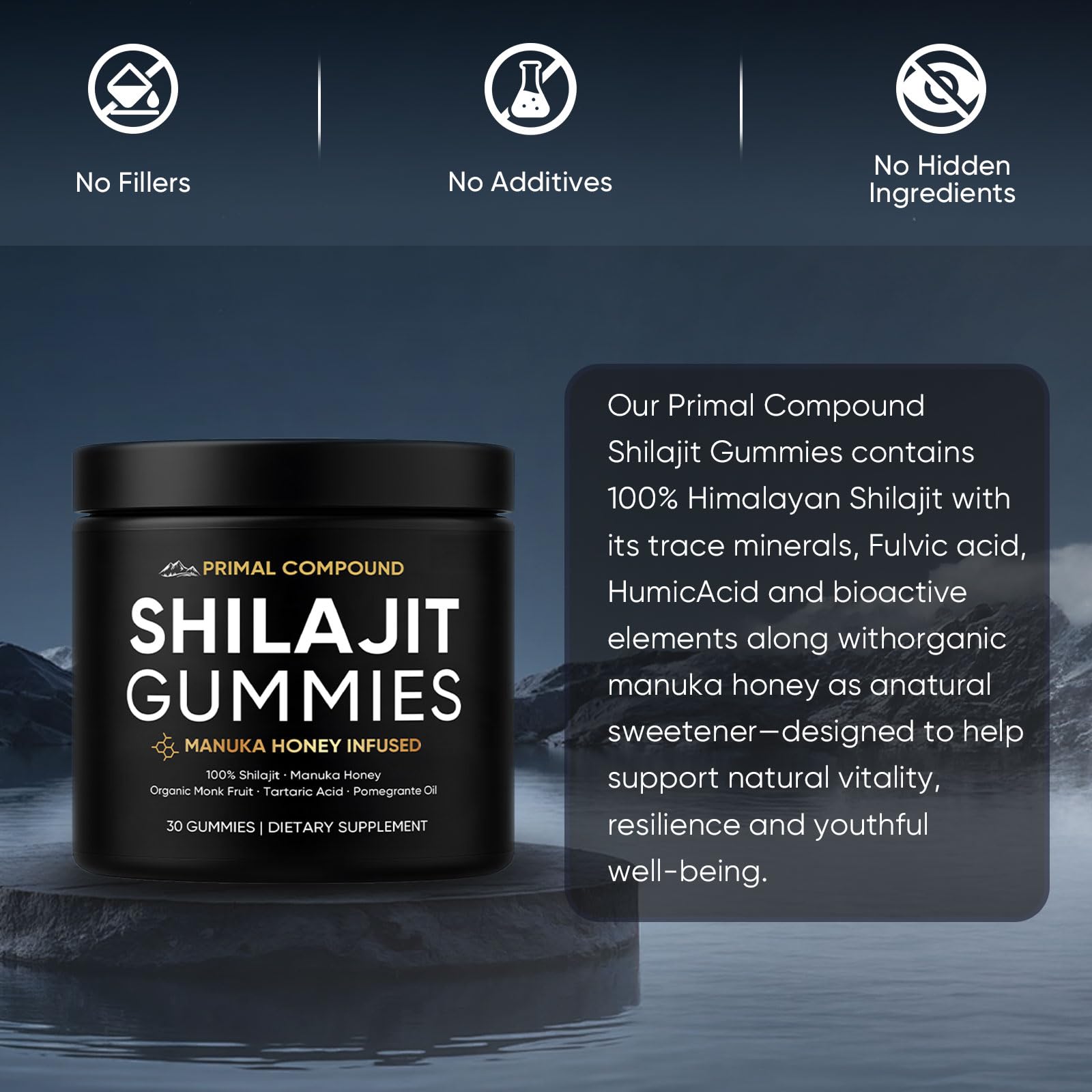 Close-up of Himalayan Shilajit extract texture in TOGOLIUN gummies.