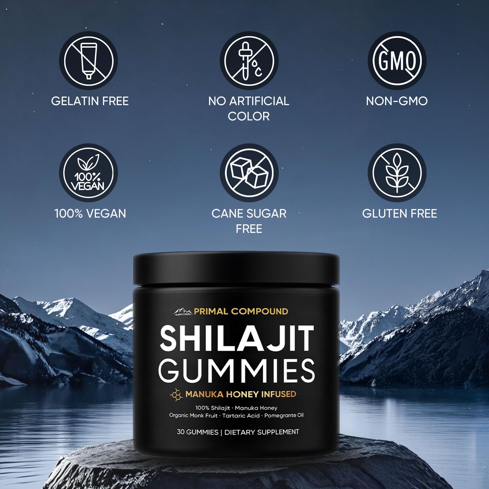 Berry-flavored TOGOLIUN Shilajit Gummies in a resealable pack.