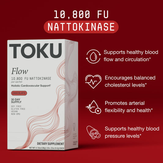 Toku Flow nattokinase powder ready to mix into water for daily routine