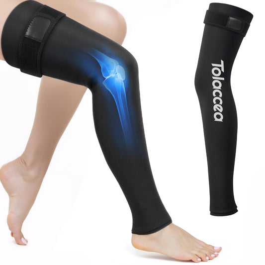 Tolaccea full-leg wrap showing 360° coverage for complete leg recovery.