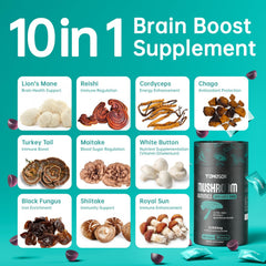 TOMEISOR 10-in-1 gummies packaging highlights daily brain support.