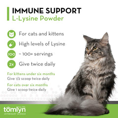 TOMLYN Cat food mixing scene indicates a simple daily supplement.