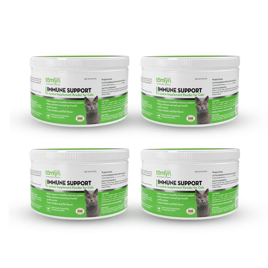 TOMLYN Immune Support Lysine powder bottle for cats supports immune health.