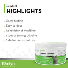 TOMLYN Palatable fish-flavor Lysine powder blends easily into cat food.