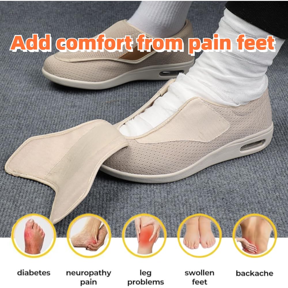 TomnuK diabetic shoes top-flap closure demonstrating easy on/off and adjustable fit