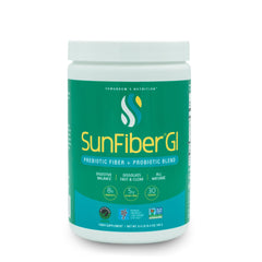 Tomorrow's Nutrition Sunfiber GI tub label, convenient daily prebiotic fiber.