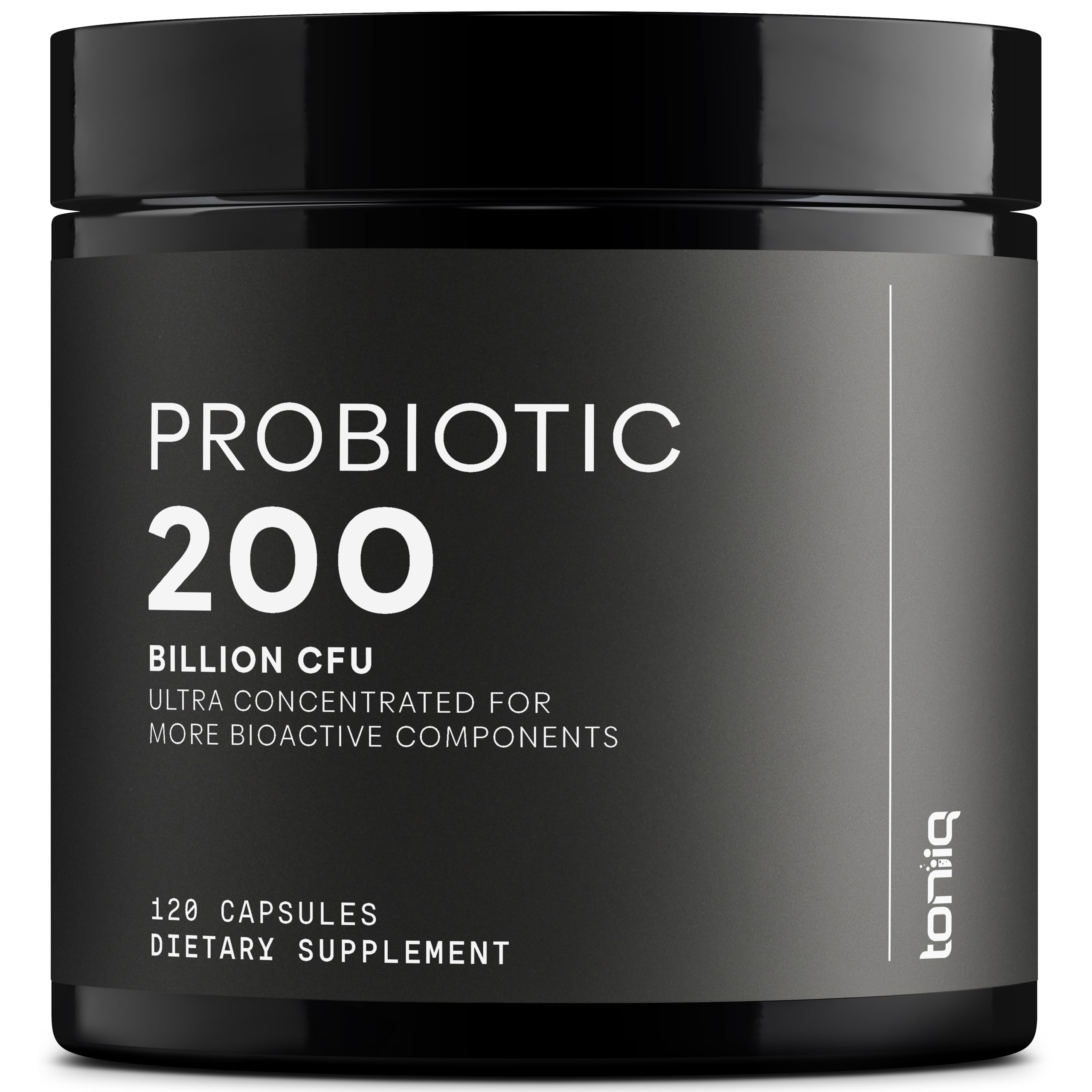 Toniiq probiotic bottle displaying high CFU and diverse strains for daily balance