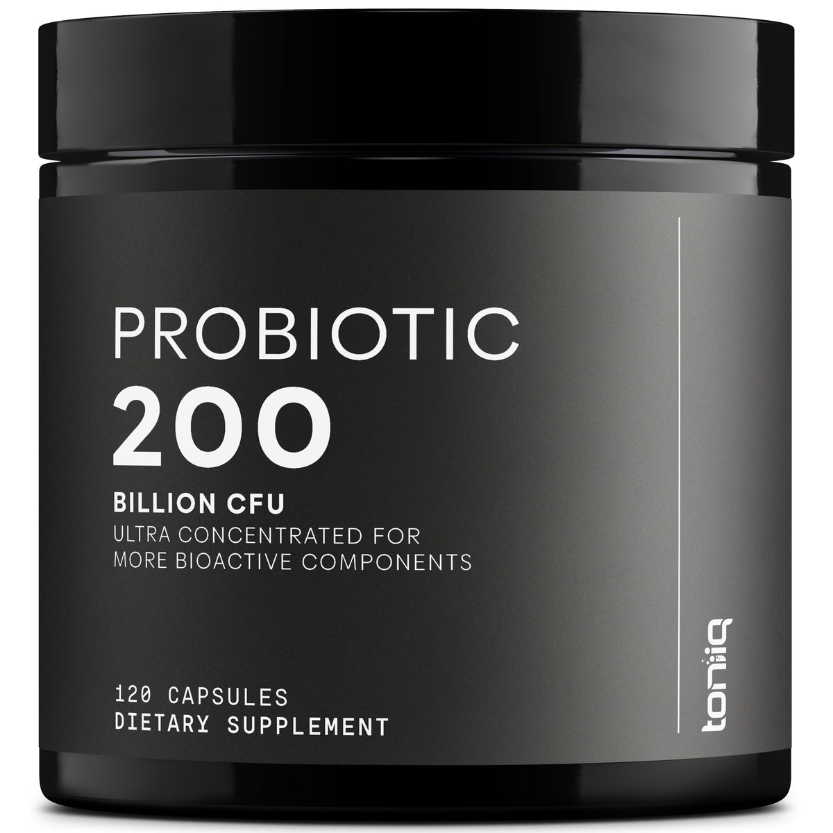 Toniiq probiotic bottle displaying high CFU and diverse strains for daily balance