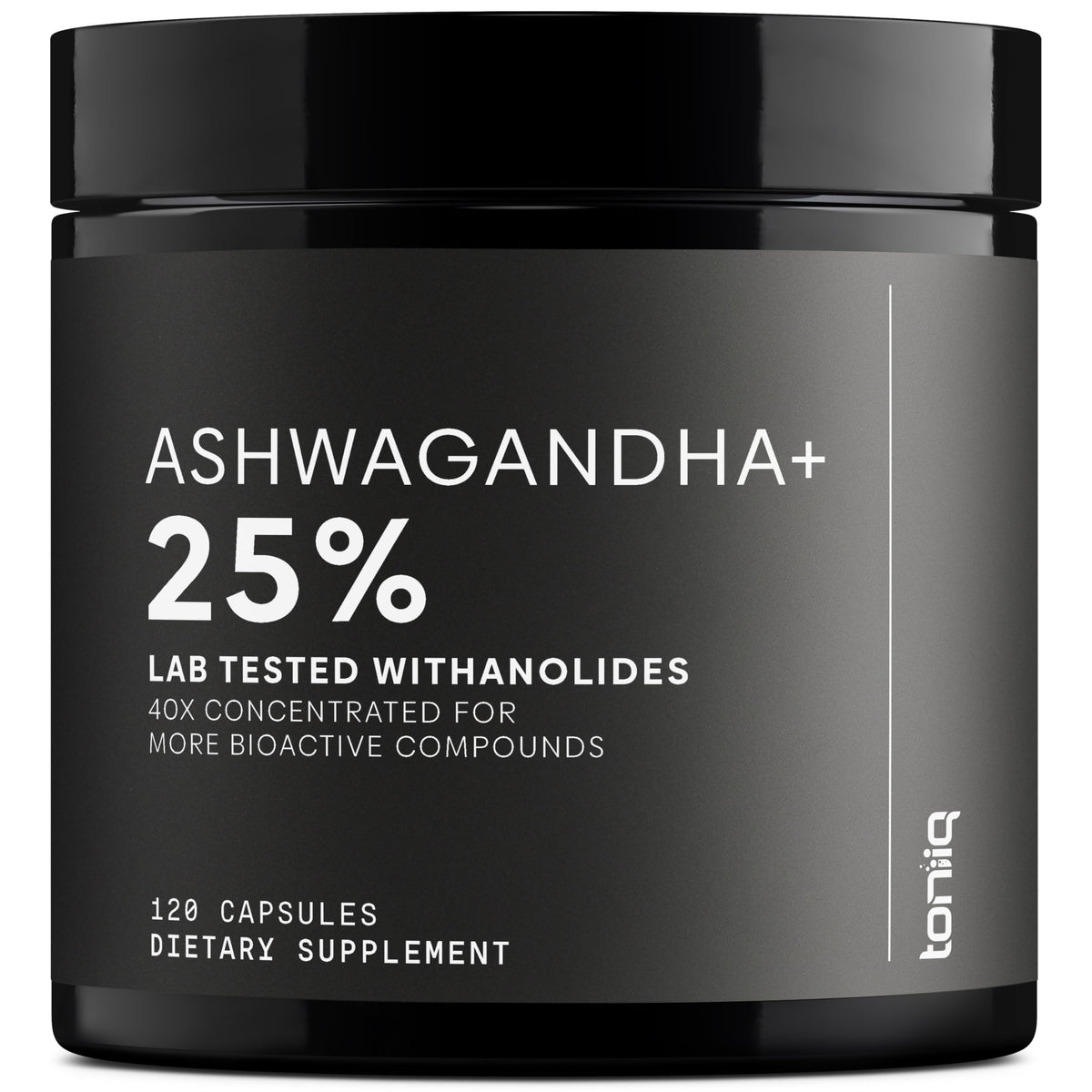 Toniiq Ashwagandha 40:1 extract bottle promotes daily calm and focus.