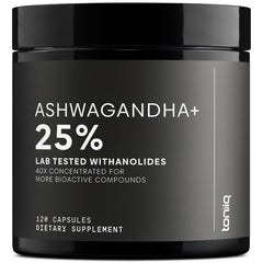 Toniiq Ashwagandha 40:1 extract bottle promotes daily calm and focus.
