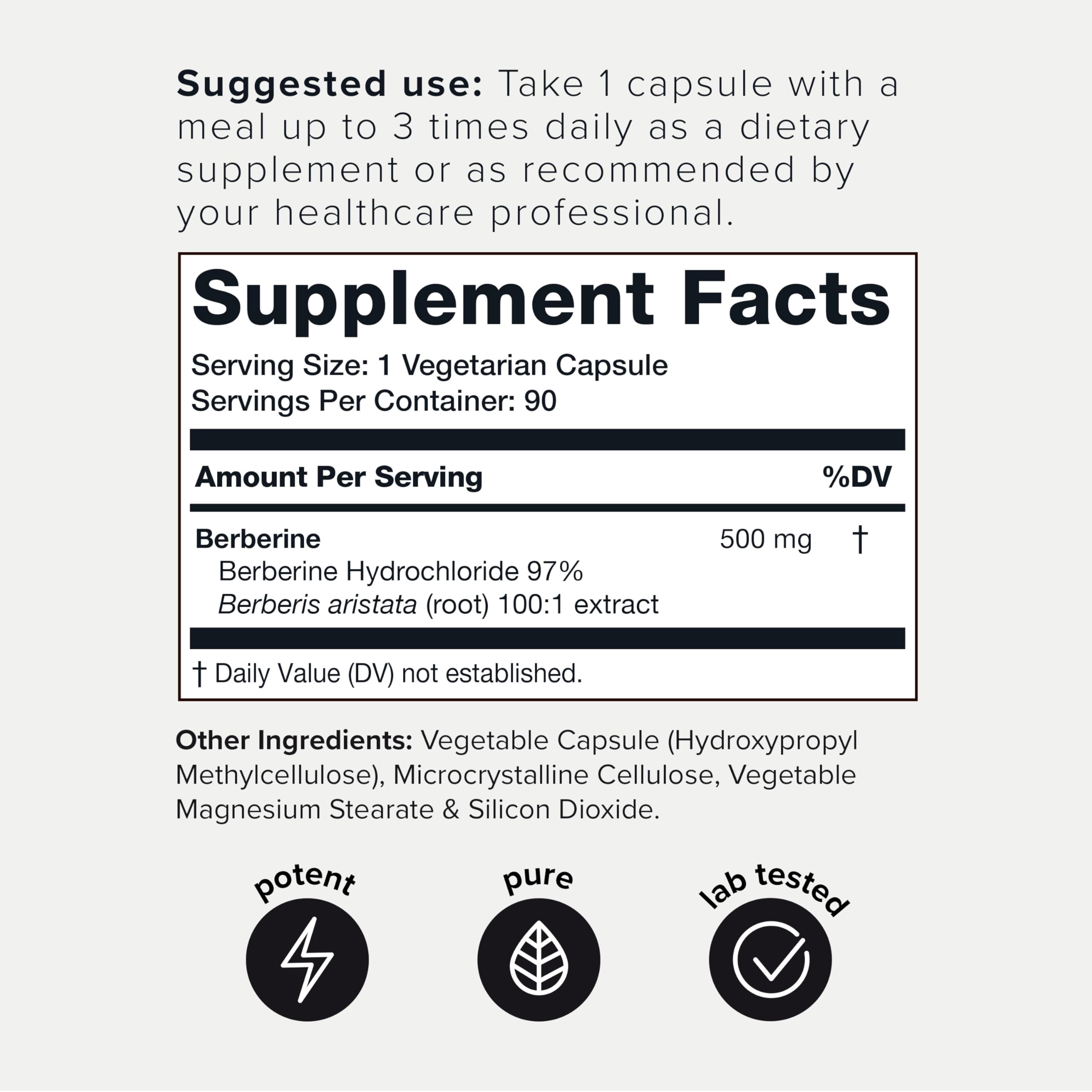 Toniiq Berberine HCl 97% purity capsules emphasize high quality and consistency