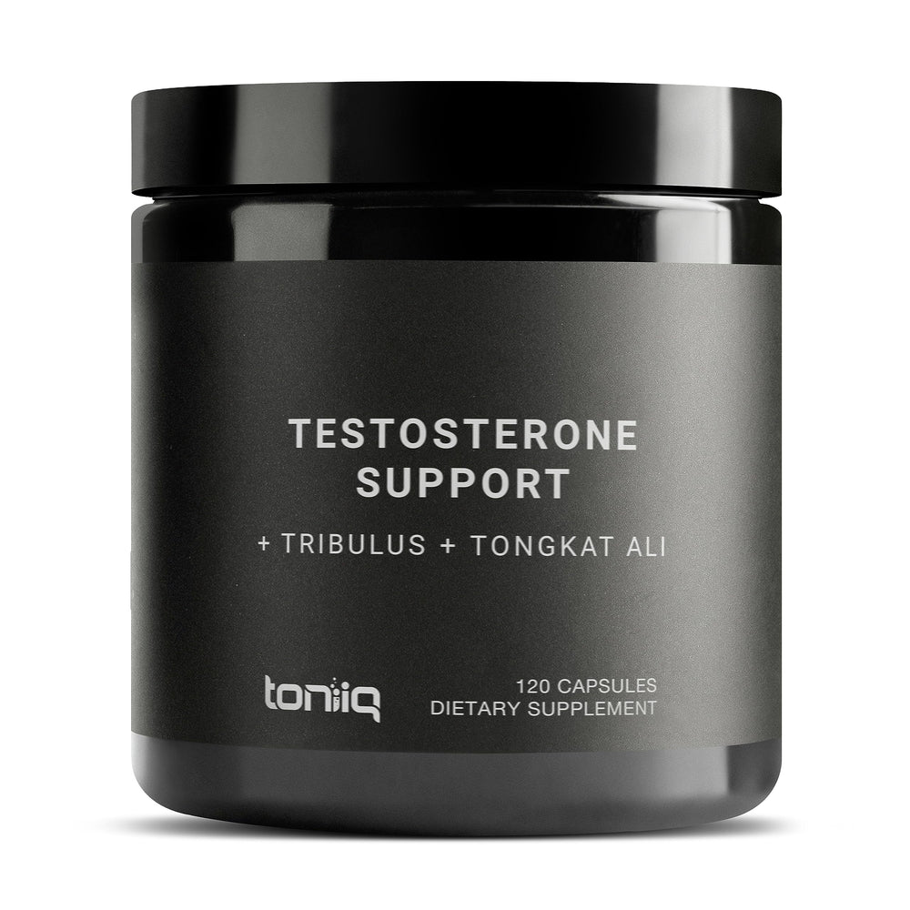 Toniiq Elite T Formula bottle closeup showing premium packaging for serious athletes.