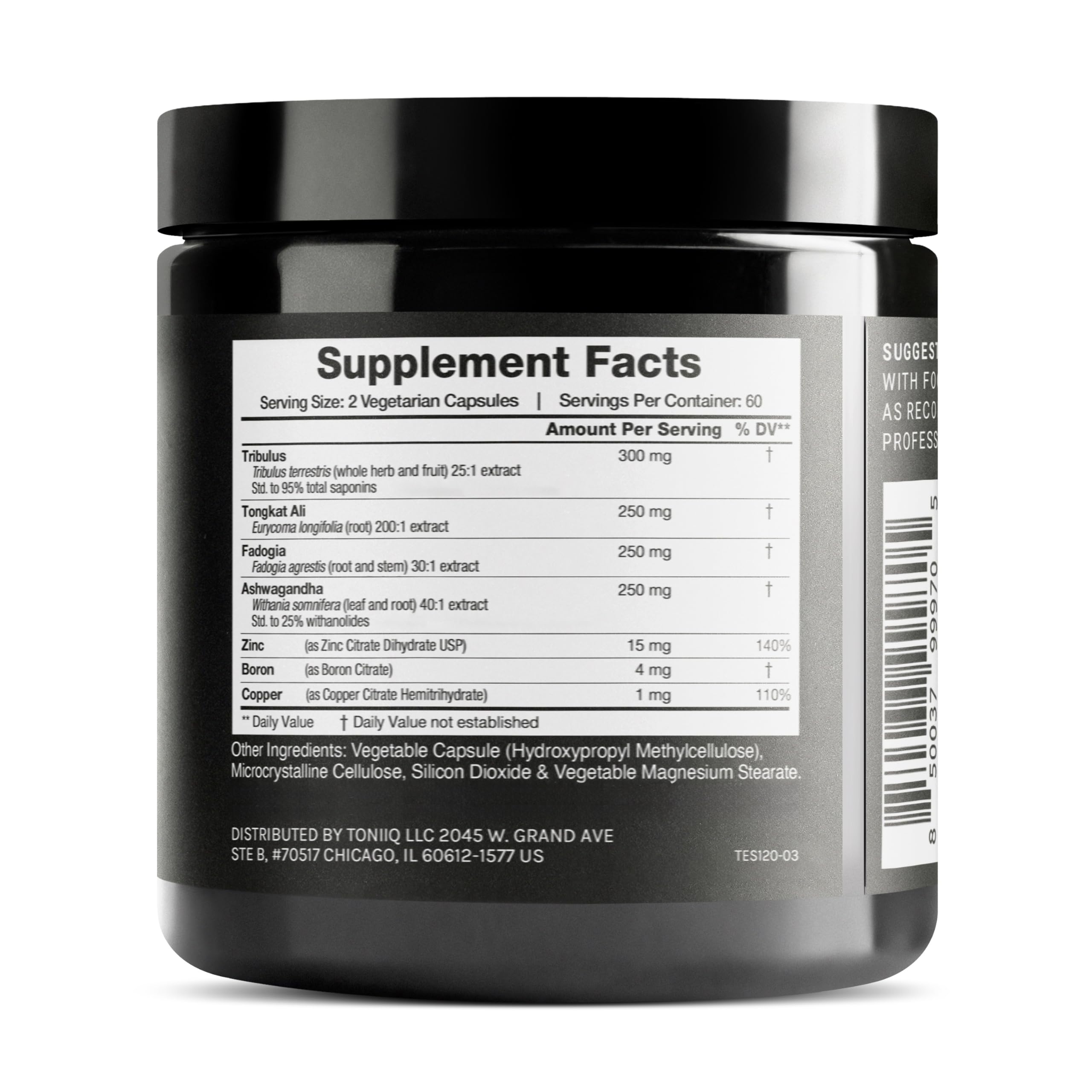 Toniiq Elite T Formula capsules ready for daily use and easy dosing.