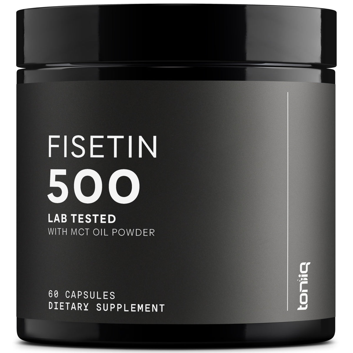Toniiq Fisetin 500mg bottle pour highlights precise dosing and clean formulation.