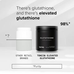 GMP facility badge indicates strict manufacturing controls for Toniiq glutathione.