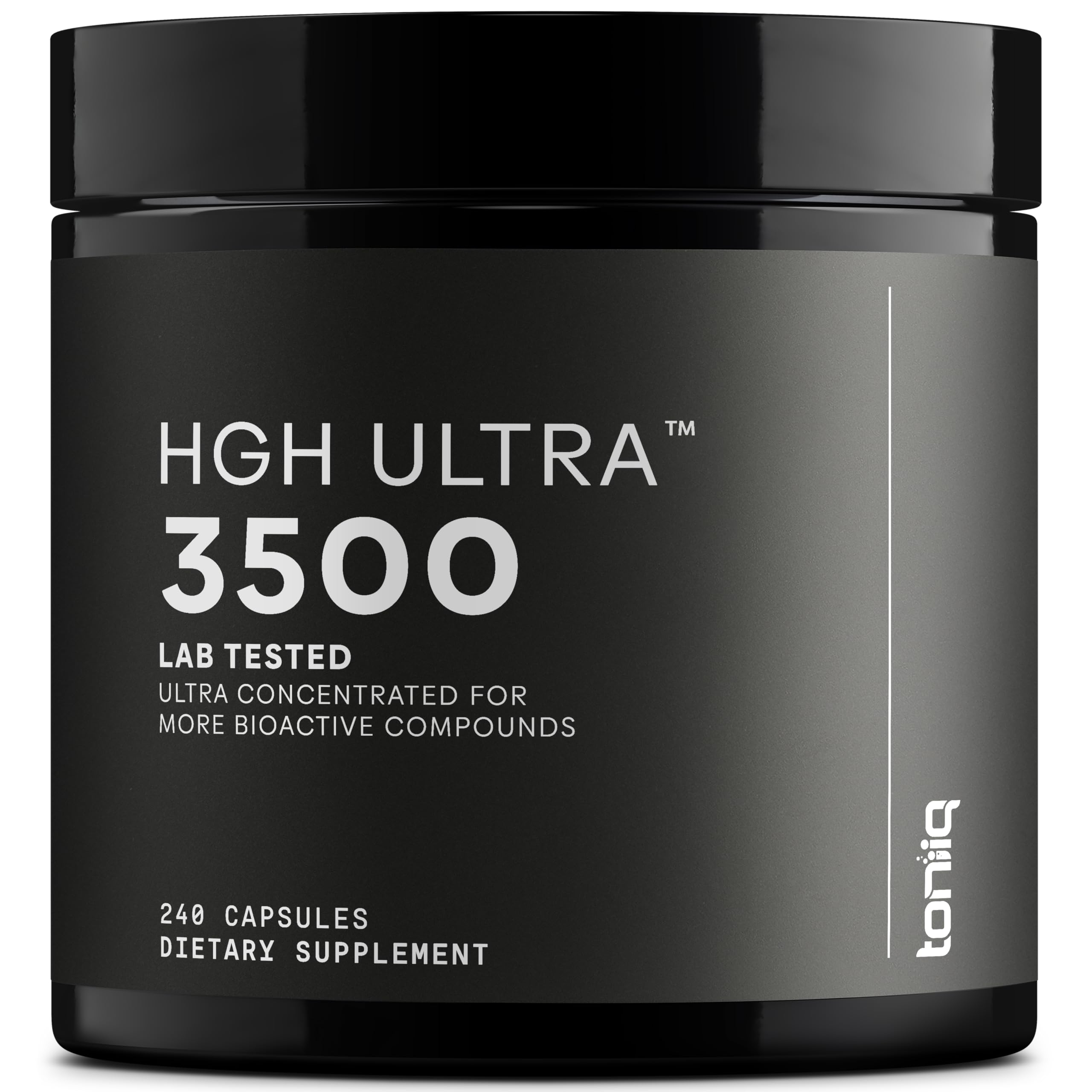 Toniiq HGH supplements bottle with 240 capsules for daily muscle support.
