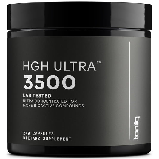Toniiq HGH supplements bottle with 240 capsules for daily muscle support.