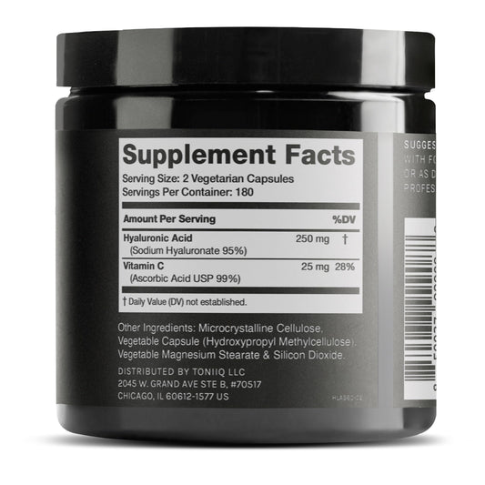 Toniiq HA capsules inside showcase compact daily dosing for convenience.