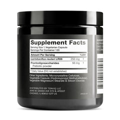 Toniiq L Reuteri capsules close-up highlighting vegetarian formula