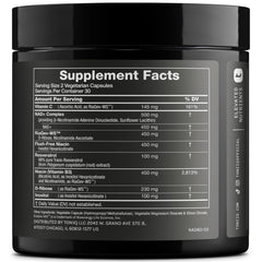 Toniiq bottle back label nutrition facts for transparency