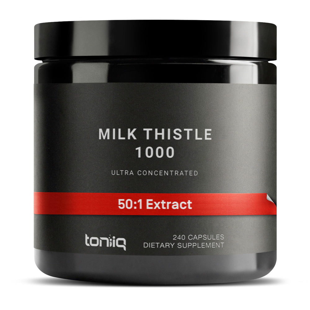 Toniiq Milk Thistle bottle front shows premium extract for daily wellness