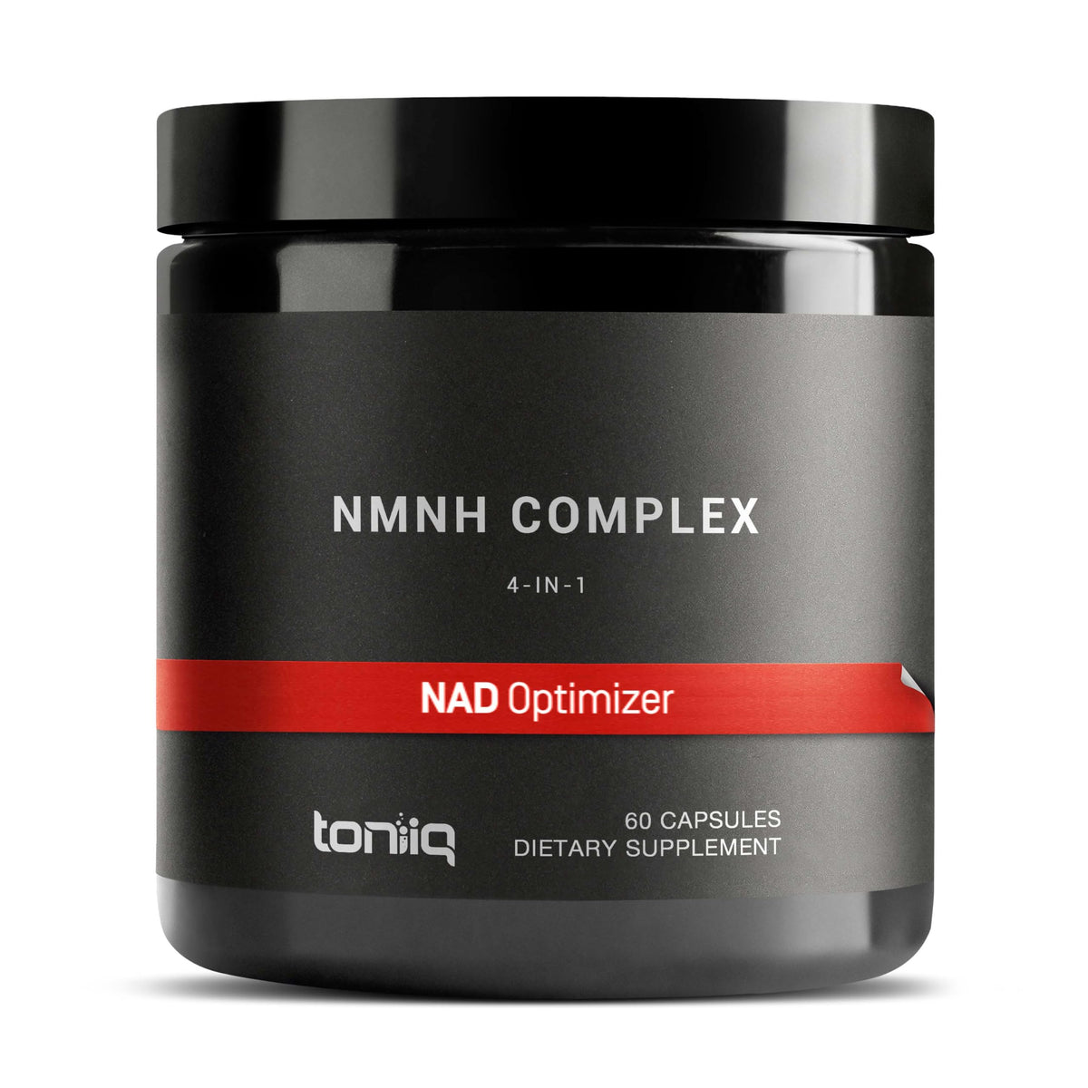 Toniiq NMNH bottle label shows ultra high potency NMNH complex for daily use.