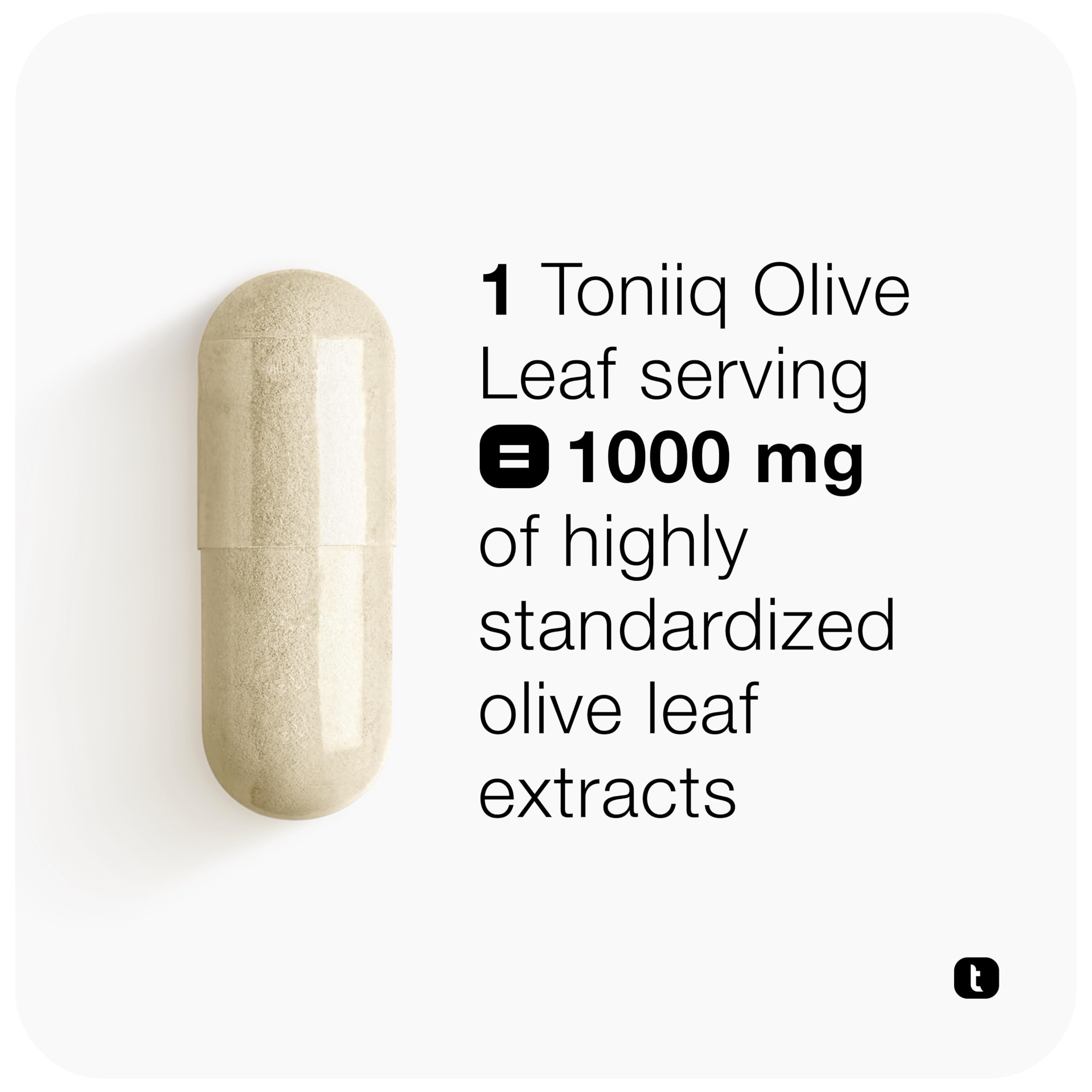 Toniiq Olive Leaf Extract Complex on shelf conveys trusted branding.