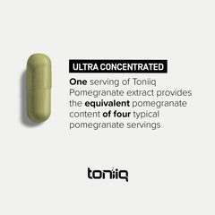 Toniiq Pomegranate Extract bottle signaling 90 percent ellagic acid potency.