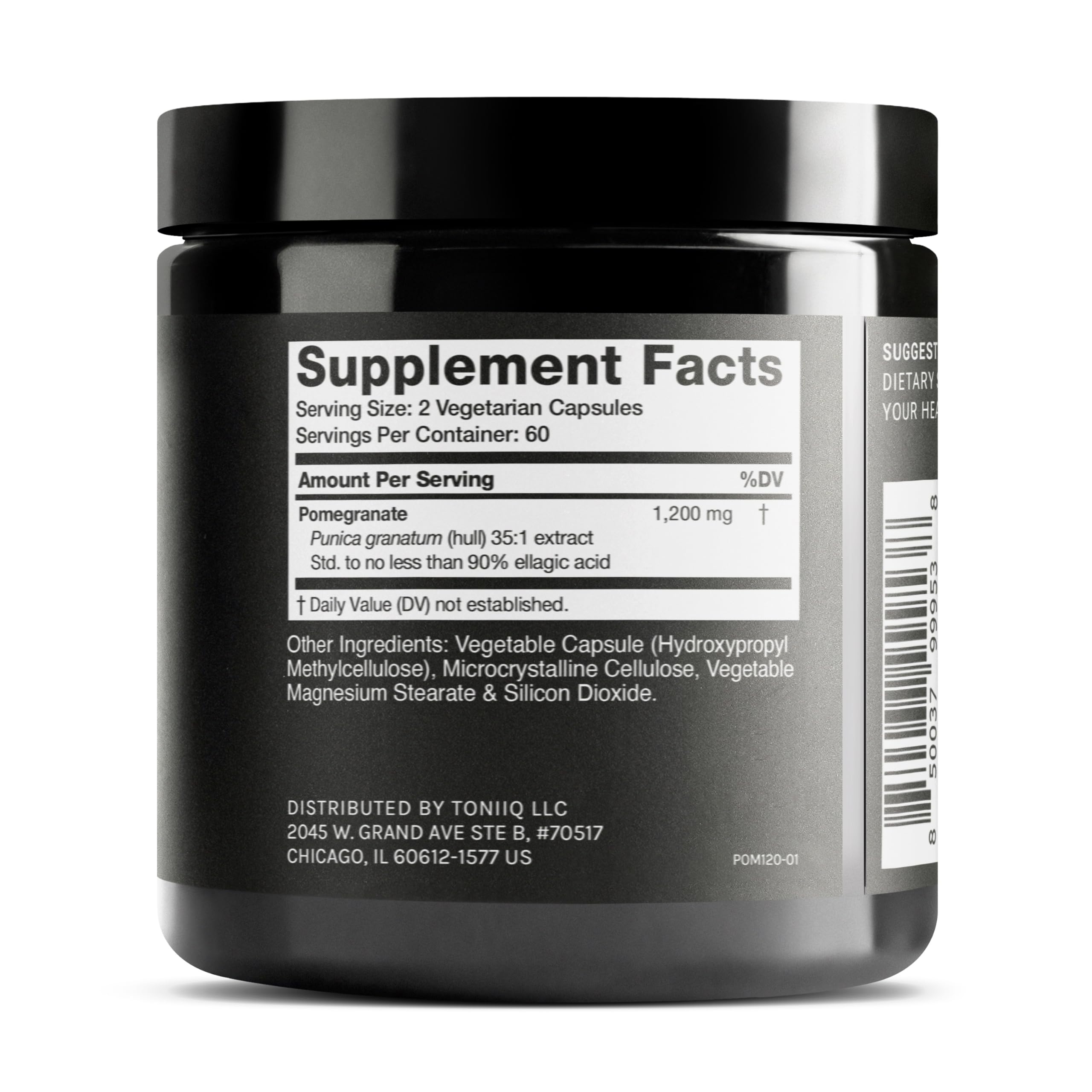 Toniiq Pomegranate Extract capsules shown for convenient daily use.