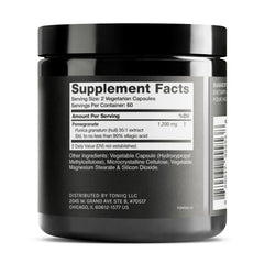 Toniiq Pomegranate Extract capsules shown for convenient daily use.