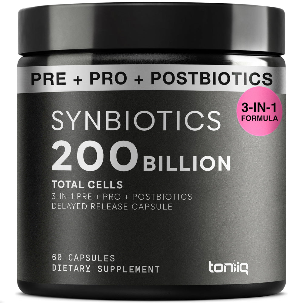 Toniiq bottle with capsules supporting daily gut balance