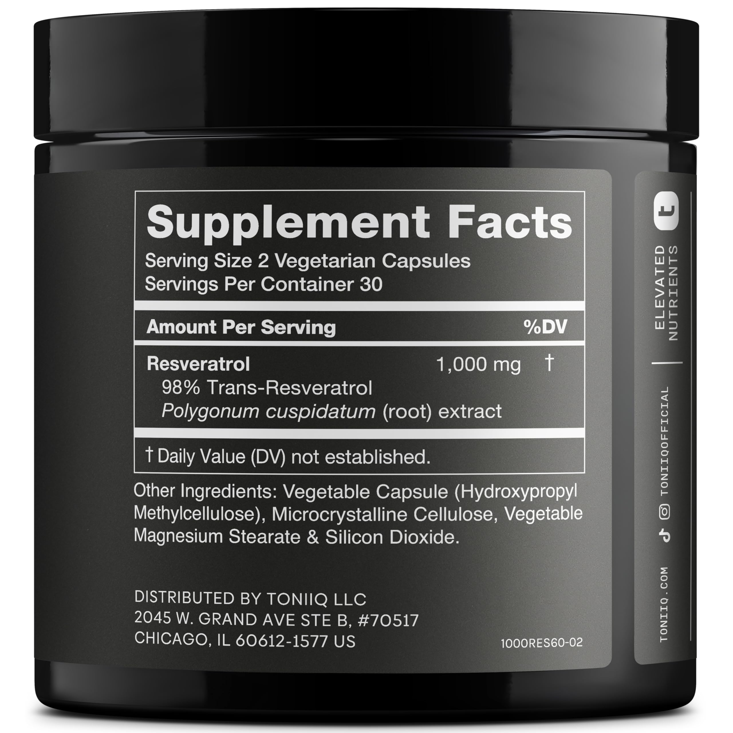 Toniiq resveratrol capsule close-up highlights 1000mg potency