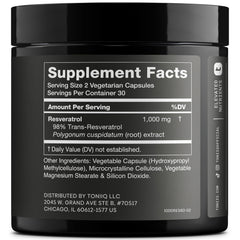 Toniiq resveratrol capsule close-up highlights 1000mg potency