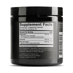 Toniiq Resveratrol Blend bottle side label shows purity and third‑party testing.
