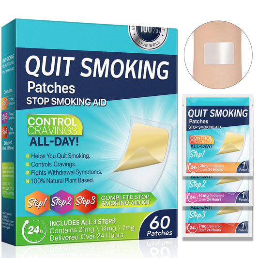Tooffi Quit Smoking Patch Step 3 in 1 packaging shows the 60-count quit kit for a planned quit