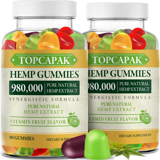 TOPCAPAK Hemp Gummies bottle front shows calm nightly support