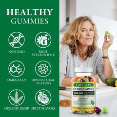 Bottle scene of TOPCAPAK hemp gummies with pack on display