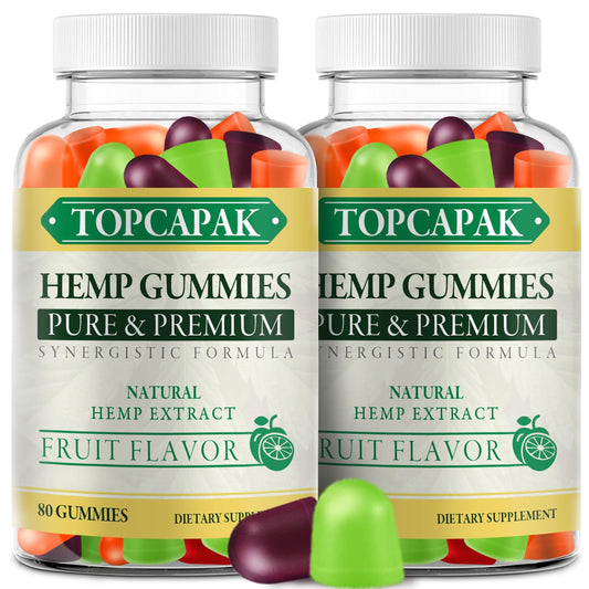 TOPCAPAK Hemp Gummies 2-pack front view showing high potency for adults