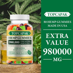 TOPCAPAK Hemp Gummies label close-up highlighting clean ingredients