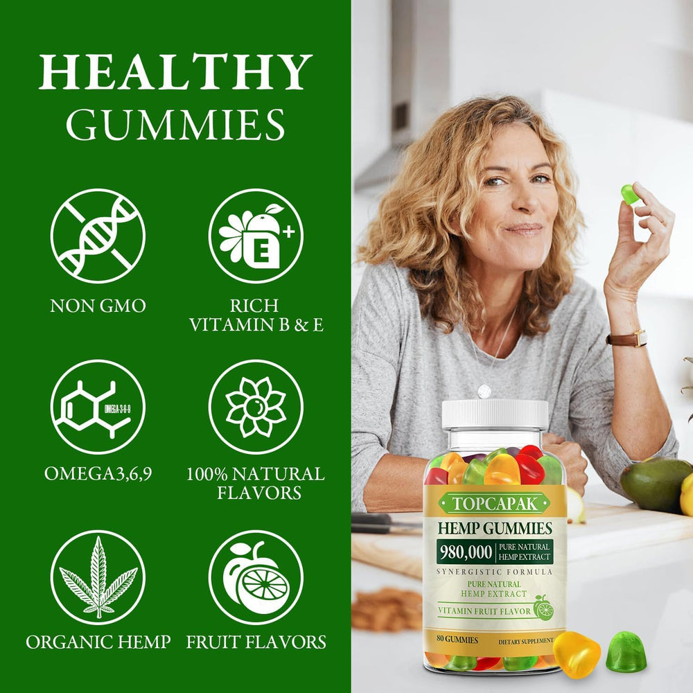 TOPCAPAK Hemp Gummies texture closeup emphasizes chewable form