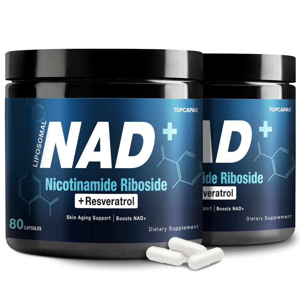 TopCapak NAD+ 1000mg bottle front view for daily energy and focus.