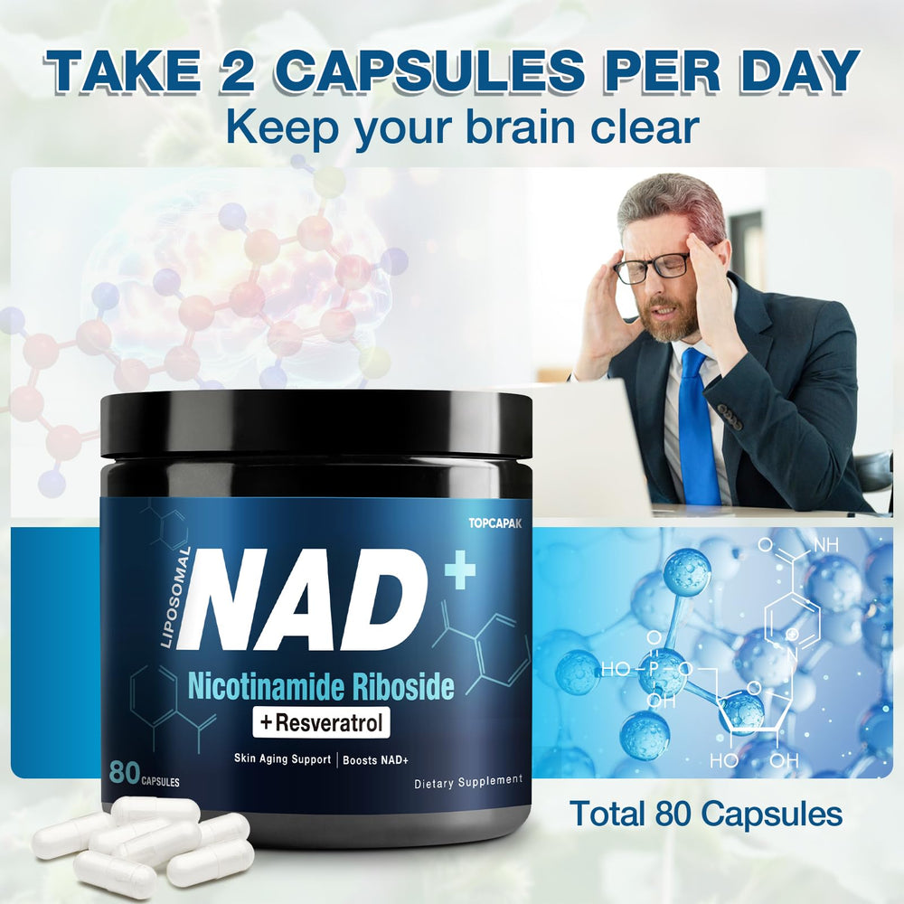 TopCapak NAD+ 1000mg ingredients panel highlighting pure organic ingredients.