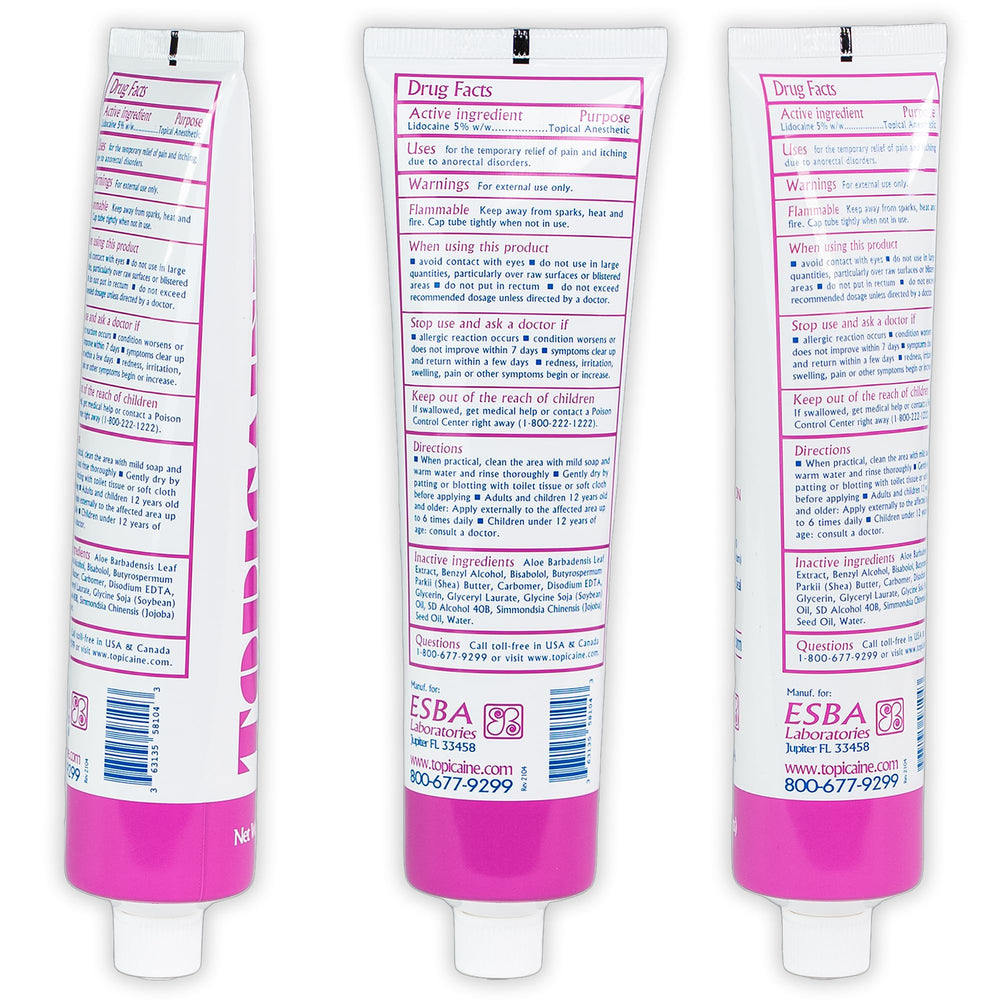 Topicaine US-made packaging underlines trusted OTC option.