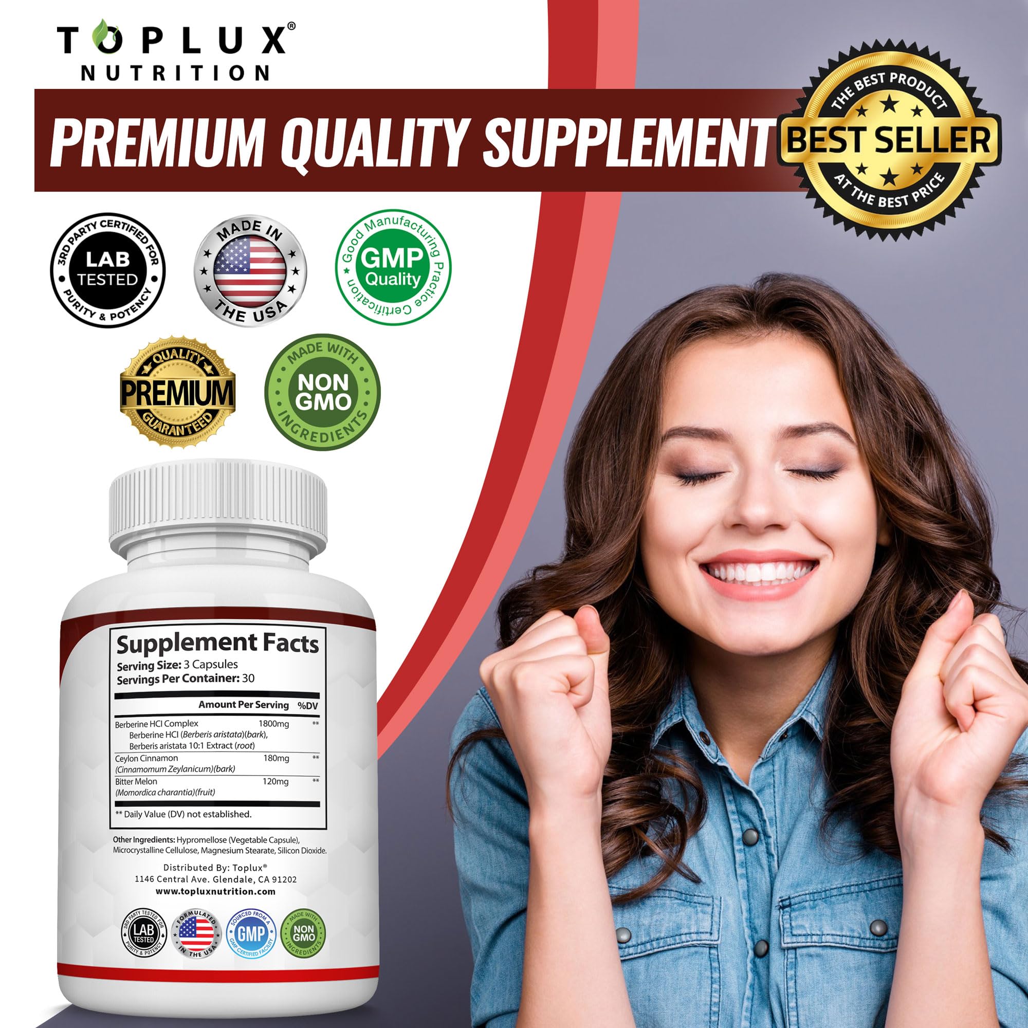 Toplux Berberine non-GMO vegan label close-up