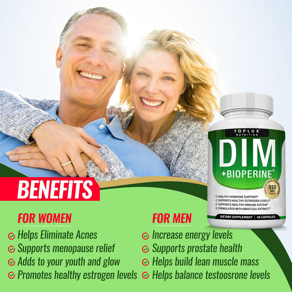 Toplux DIM facts label highlights key ingredients and dosage.