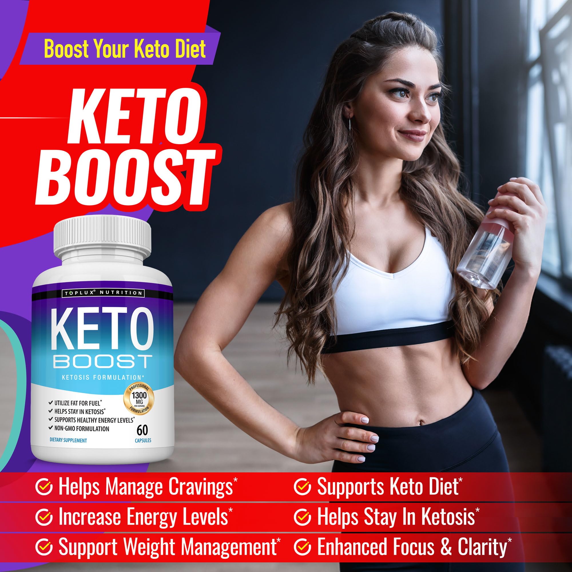 Toplux Keto Boost tablets on a scale suggesting precise dosing.