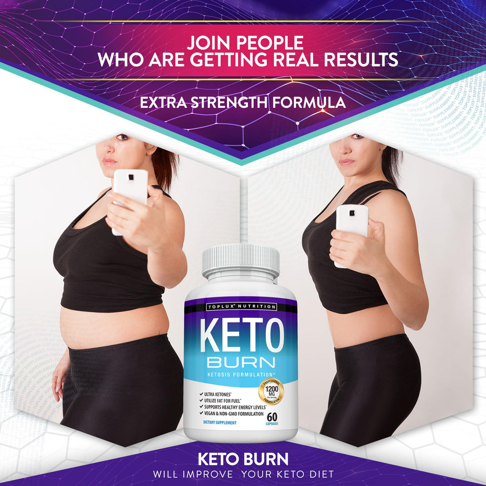 Close-up of Toplux Keto Burn Pills capsules, easy-to-swallow daily supplement.