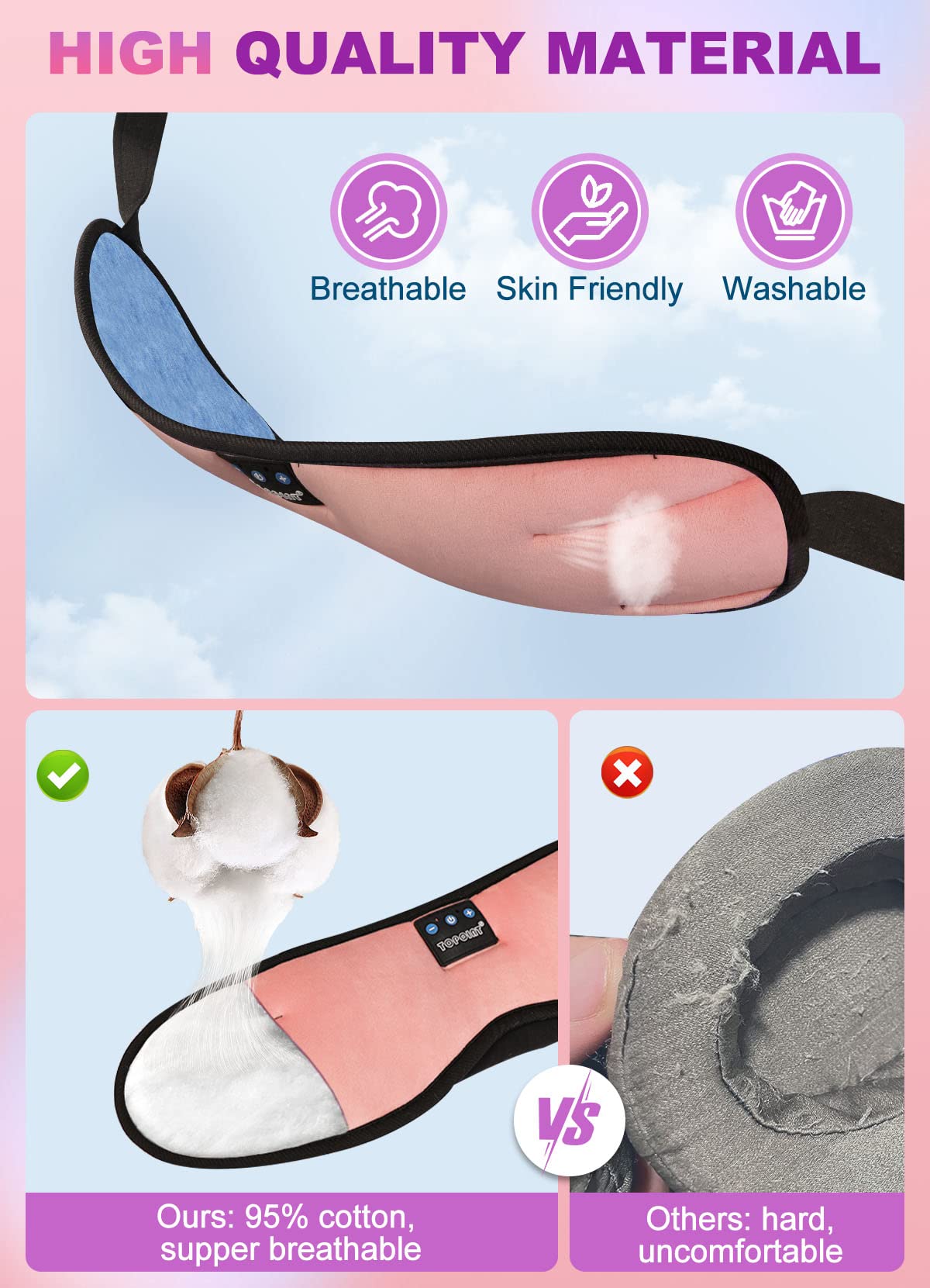 TOPOINT Bluetooth sleep headphones with microphone and adjustable speakers